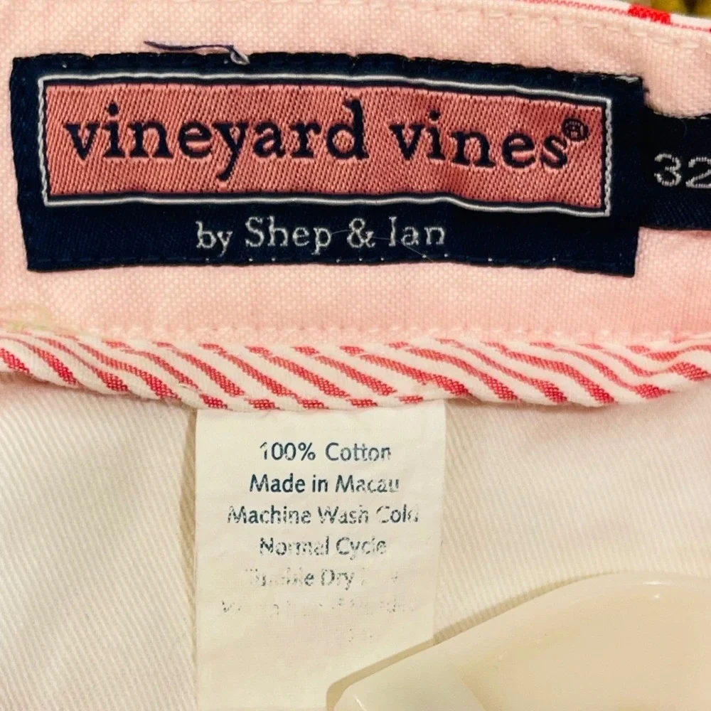 Vineyard Vines Mens 32 Seersucker Shorts Red White Striped Embroidered Crab Prep